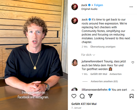 Trump-Ass-Licker Zuck talking about freeexpression on insta
