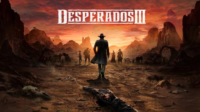 The banner of Desperados 3, featuring a band of cowboys and gunslingers.