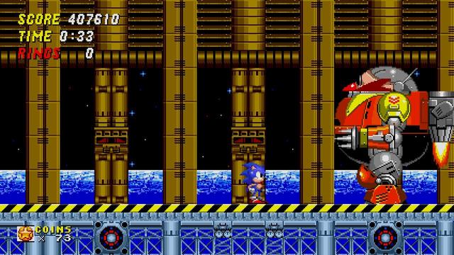 A screenshot of Sonic the Hedgehog 2 in Sonic Origins on the Switch.

A lot of people consider Sonic 2 to be their favorite of the original trilogy/quadrilogy, but while I recognize its solid design... I have since childhood always been bothered by two things: the lack of save files for such a relatively long game, which of course contributes to its difficulty, and also the unfairly punishing and finicky final boss.

So this screenshot has Sonic facing off against the Death Egg Robo at the end of the Death Egg Zone. Despite how long it's been since I last played this game, I quickly mastered the battle against Mecha Sonic to the point that I consistently beat him with about 16 seconds on the timer.

With the Death Egg Robo, however, I died over and over and over to the point where it was frustrating despite that you don't have to worry about extra lives in this version. (I imagine it's significantly easier as Amy, though.)

You always start the zone with 0 rings, so any bit of damage will instantly send you back to the beginning, and the battle against the Robo is a dance where you have to memorize its movement and attack patterns while also making sure that you always attack from the right angles, with the right momentum, at the right time.