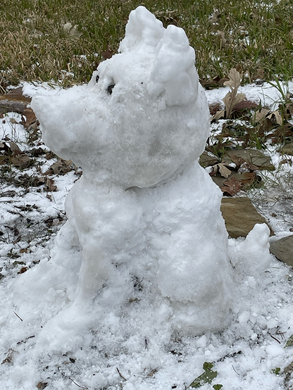 Side view of a dog snow sculpture