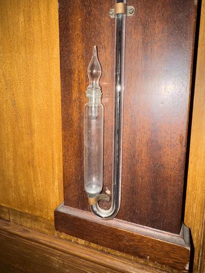 Lower part of a mercury barometer. Mercury bulb with glass cover.