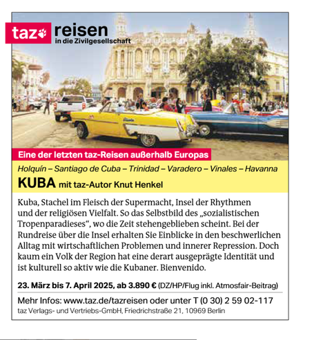 Eine Anzeige für eine Flugreise nach Kuba.
