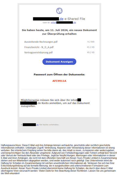 Screenshot of fake document.
