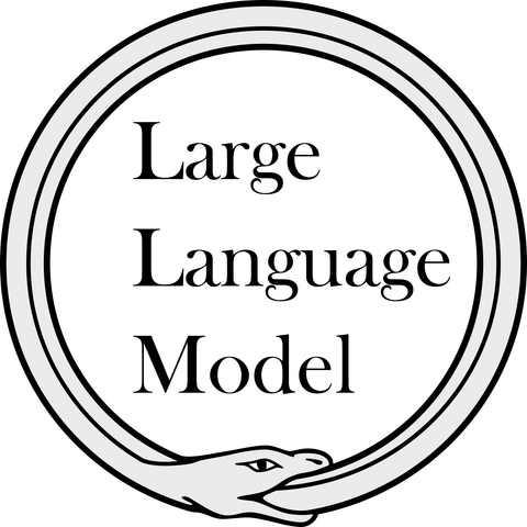 An illustration of an ouroboros, a snake-like creature eating itself and building a circle. Inside of the circle, it is written: "large language model". CC-BY 4.0