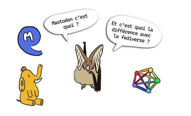 petite chauve souris qui se demande "mastodon c'est quoi ? Et c'est quoi la différence avec le fediverse ?"