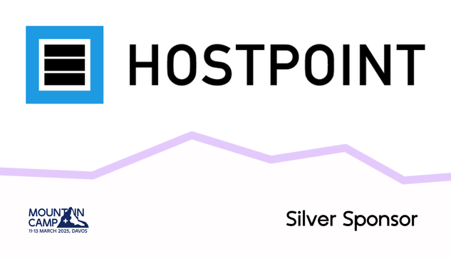Promotional graphic for the Mountain Camp 2025 sponsor,  with Logo of Hostpoint and Text on the bottom-left reads 'Mountain Camp, 11-13 March 2025, Davos,' and 'Silver Sponsor' is written in the bottom-right corner."