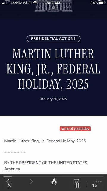 Screen capture of a webpage from whitehouse.gov declaring the Martin Luther King Jr. federal holiday. That page is apparently no longer there. Or can you find it? 