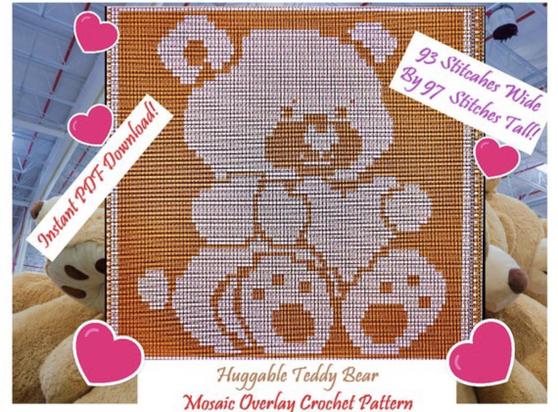 Huggable Teddy Mosaic Overlay Crochet Pattern! Comes with full size 12 page layout, Single full page layout, and Full Written Pattern in US terms!