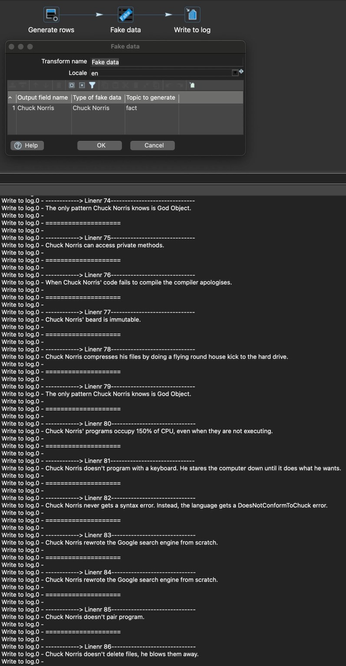 Screenshot einer Apache Hop Pipeline und Logoutput
