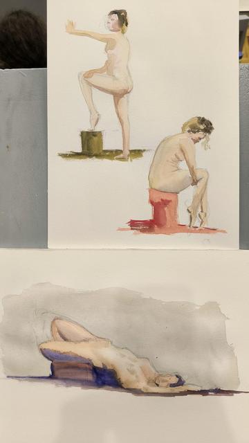 Several watercolors with nude sketches