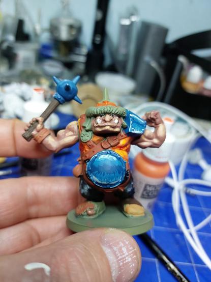 80% complete painted ogre with lazy weak ass NMM on belly plate, shoulder guard and spiked club. he looks particularly happy to beat you