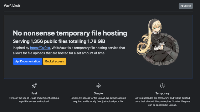 Waifuvault homepage