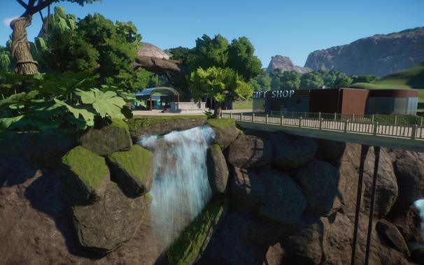 just past the entrance is the main area , that has a gift shop and has a bridge that crosses a rainforest theme chasm with waterfalls