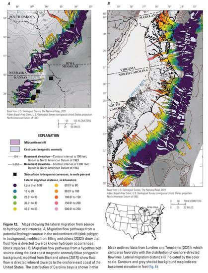 maps showing the lateral migration from source to hydrogen occurrences