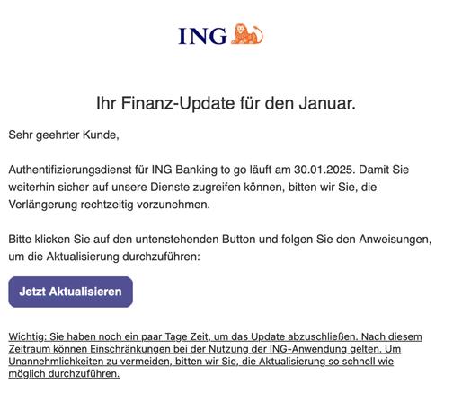 Das Bild zeigt eine Phishing E-Mail mit einer Nachricht, die darauf hinweist, dass der Zugriff auf das Konto gesperrt 
ist und eine Bestätigung erforderlich sei.