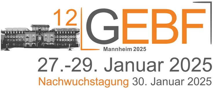 Logo der GEBF-Tagung 2025 mit dem Text: 12 GEBF Mannheim 2025. 27.-29. Januar 2025. Nachwuchstagung 30. Januar 2025.
