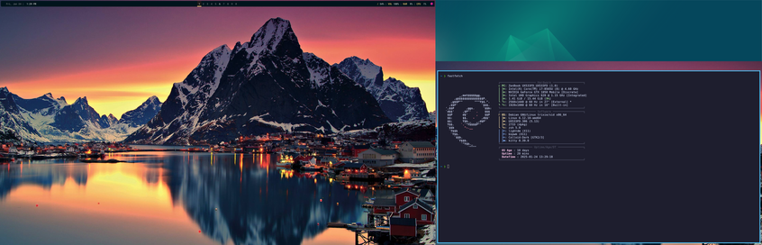 escriptori gnu/linux amb un capvespre en una costa del nord d'europa