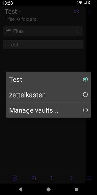 Screenshot of the Obsidian Android app "vault choosing" interface.