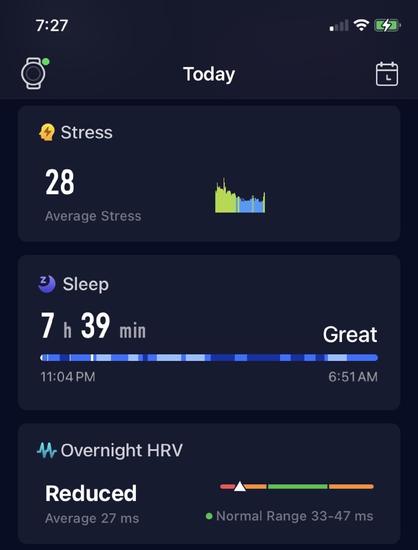 A Coros snapshot of my vitals through the night indicates that, despite me getting 7 hrs and 39 mins of “Great” sleep, my overnight heart rate variable (HRV) was reduced to 27 from nirmal range of 33-47. 

Something’s up and my body needs rest to deal with it. No training for me today.