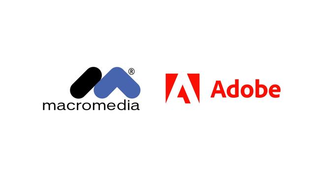 Macromedia logo and the Adobe logo side-by-side on a white background.
