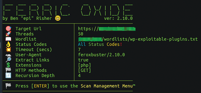 Screenshot of feroxbuster starting up