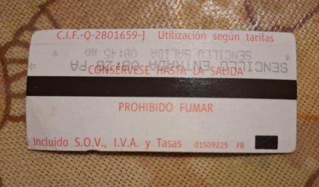 Ticket de Cercanias de Renfe, validado a las 08:45