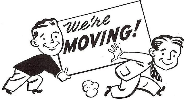 Old-fashioned "We're Moving" graphic