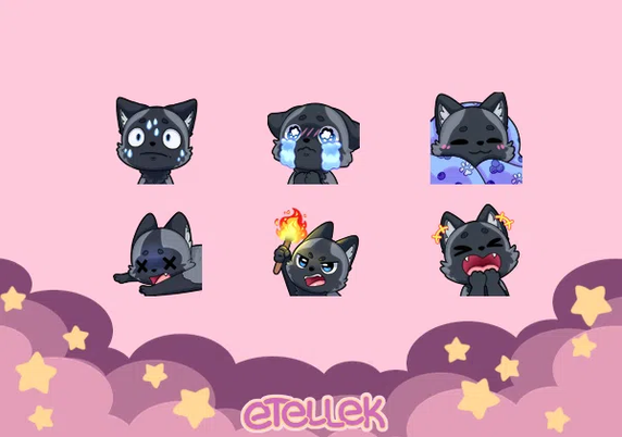 Twitch-Emotes - Ängstlich, Traurig, Gemütlich, RIP, Wut, Lachen - Künstler: Etellek