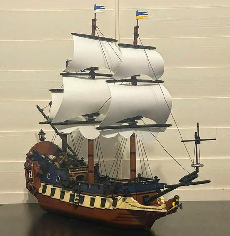 a model of a pirate ship made of Lego bricks