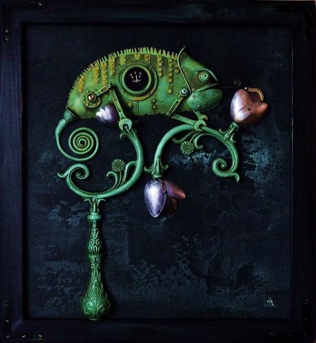 Des sculptures steampunk en recyclage d'objets par Artūras Tamašauskas Caméléon