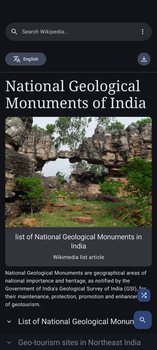 A screenshot from the WikiReader app showing an article from the Wikipedia website.