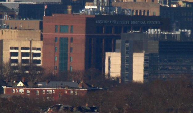 Evans Biomedical Research Building, Boston University Medical Center, 650 Albany St, Boston MA photographed from Buck Hill.