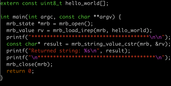 C code for running and outputting the result from mruby
