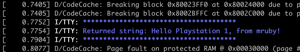Emulator output of the returned string
