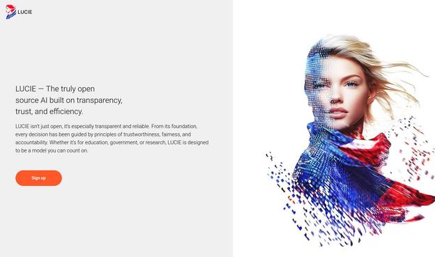 LUCIE — The truly open
source AI built on transparency,
trust, and efficiency.
LUCIE isn’t just open, it’s especially transparent and reliable. From its foundation, every decision has been guided by principles of trustworthiness, fairness, and accountability. Whether it’s for education, government, or research, LUCIE is designed to be a model you can count on.

+ une image d'une femme blanche, blonde, habillée de bleu blanc rouge