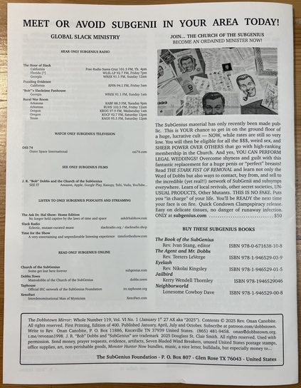 Hermetic Library Zine Accession the Dobbstown Mirror Vol Vi No 1 Back