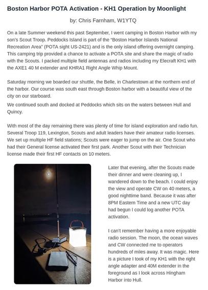 A screen capture of the linked article as part of Elecraft's email newsletter