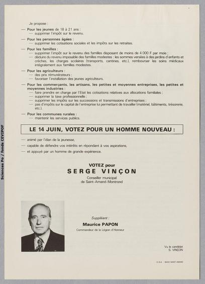 profession de foi de Vinçon où il note la grande expérience de Papon