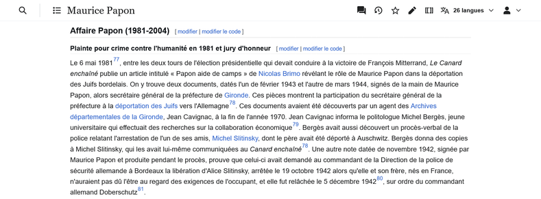 Le 6 mai 1981, entre les deux tours de l'élection présidentielle qui devait conduire à la victoire de François Mitterrand, Le Canard enchaîné publie un article intitulé « Papon aide de camps » de Nicolas Brimo révélant le rôle de Maurice Papon dans la déportation des Juifs bordelais. On y trouve deux documents, datés l'un de février 1943 et l'autre de mars 1944, signés de la main de Maurice Papon, alors secrétaire général de la préfecture de Gironde. Ces pièces montrent la participation du secrétaire général de la préfecture à la déportation des Juifs vers l'Allemagne.