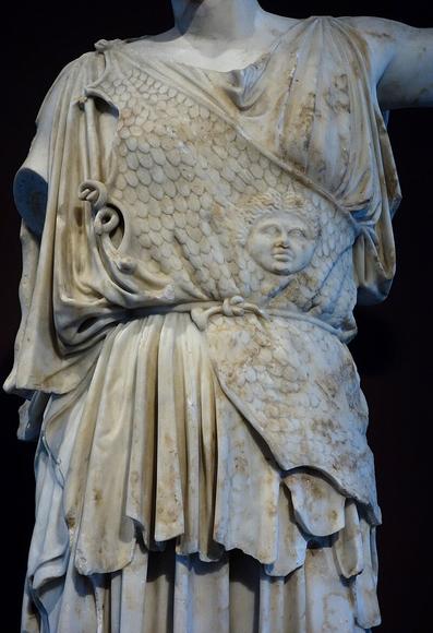 Photo of the Aegis as depicted on the Athena Lemnia, a Roman statue