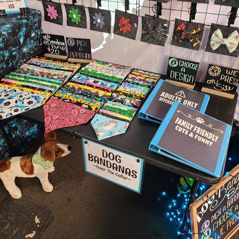 Dog Bandana Bar table with all the different bandanas to pick from