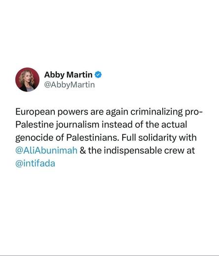 A series of images (and I'm on my phone so I'm sorry for not typing all of them) on Swiss journalist Ali Abunimah being arrested by Swiss cops for publishing on Palestine. Switzerland is not neutral, it is pro-genocide. All journalists should be concerned and outraged about this