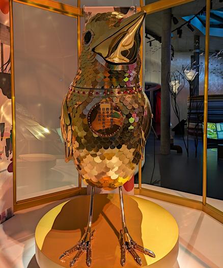 Mechanical nightingale at exhibition at the H. C. Andersen building in Odense