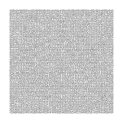 A single black angular line on a white background fills the canvas by tightly snaking around it.