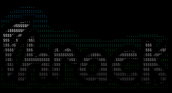 ASCII art of the word "Phrack" in grey, with a green and blue background.
