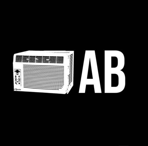 A drawing of an air conditioner with the letters AB behind it