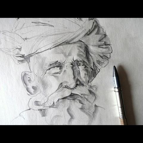 drawing of a bearded man in turban