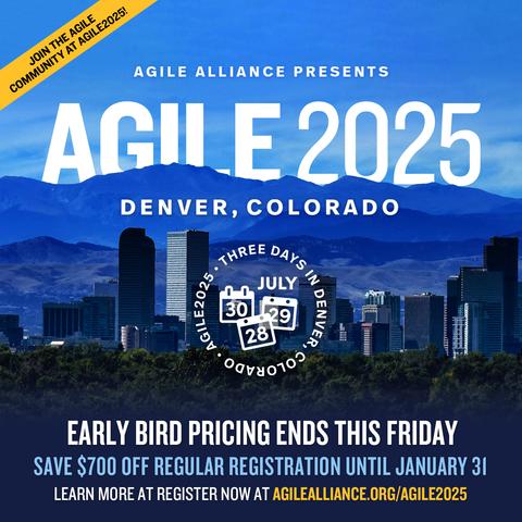 Agile2025 logo over a photo of the city of Denver and the Rocky Mountains