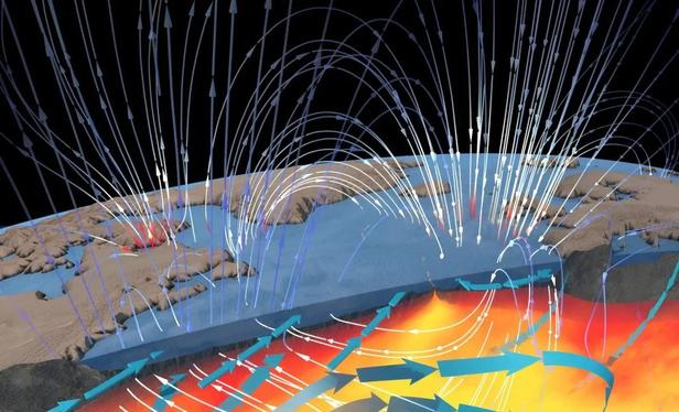 schematic - ocean, crust, magnetic field lines