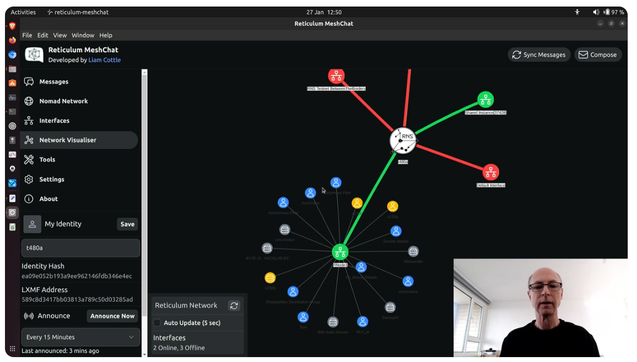reticulum meshChat GUI showing the nodes layout on the nomad network